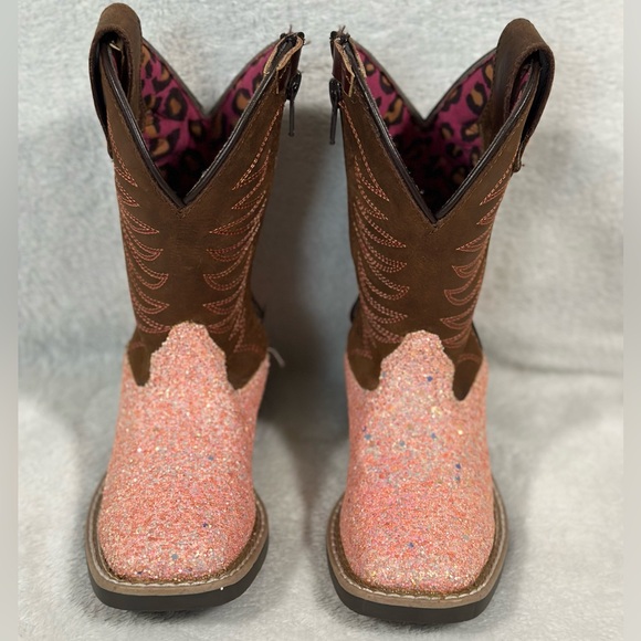 SMOKY MOUNTAIN BOOTS Girls Ariel Pink Glitter/Crazy Horse Western Boots (3076) - Picture 1 of 9